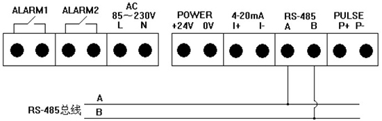 熱式高壓氣體質(zhì)量流量計RS-485通訊接線圖